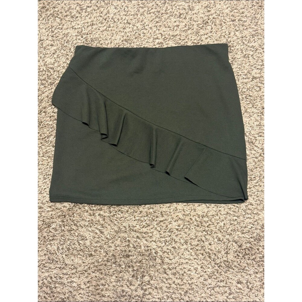 Zara Dark Green Mini Skirt with Diagonal Ruffle Size Large